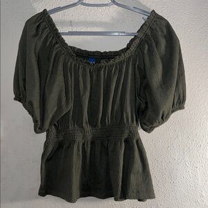 Old Navy Dark Green Smocked Blouse